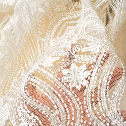 beaded fabric for dresses Crystalia beaded lace Beaded Lace Fabric for Weddings
