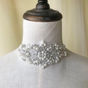 Crystal Rhinestone Applique Diamante Appliques Bridal Sash Belt Iron on Wedding Dress with Beads Pearl 1PC