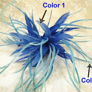 Handmade Goose Feather Flower Mount Bouquet Dyed Faux flowers Biot Stripped Coque Feathers Decoration Hat Millinery Fascinators 1 Piece
