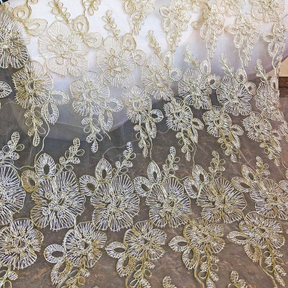 Gold Lace Fabric Embroidery Floral Lace Golden Lace Black Mesh 59'' Wide  for Bridal Dress Evening Gown 1 Yard -  Canada