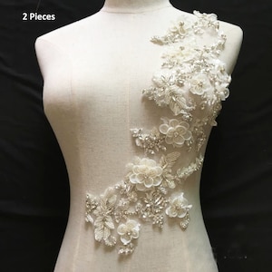 Sparkling Silver Bodice Rhinestone Applique 3D Flower Heavy Beads Motif Diamante Lace Patch sewing on Bridal Wedding Ball Dress Gown