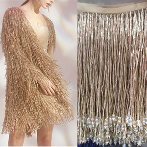 Dangling Beaded Fringe Trim Drape Heavy Beads Trims for Haute Couture Latin Belly Dance Costume Evening Party Dress Sold by 1 yard