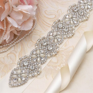 Sparkling Bridal Belt Pearl Rhinestone Applique Rose Gold Wedding Belt Crystal Diamante Bridesmaid Sash for Wedding Dress