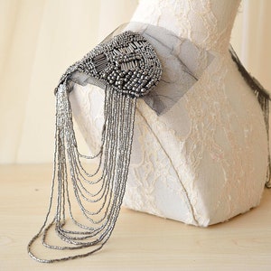 Shoulder Patches Tassel Chain Suit Crystal Epaulet Fringe Shoulder Badge Rhinestone Applique for wedding Dance Costume