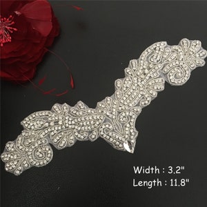Handmade Crystal Bridal Rhinestone Applique Diamante Appliques DIY Sash Belt Glue Iron on Wedding Bridal Dress Gown Headpiece with Beads