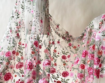Vine Flower Embroidery Lace Fabric Materials Tulle Lace Mesh for DIY Costume Wedding Bridal Gown Full Evening Dress