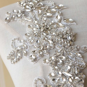 Sparkling Rhinestone Applique Heavy Beads Motif Diamante Lace Patch sewing on Bridal Wedding Ball Dress Gown image 5