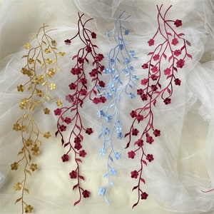 Plum Embroidery Lace Applique Floral Patches Appliques Motif Iron on Wedding Bridal Evening Dress Gown Hat 1 Piece image 1