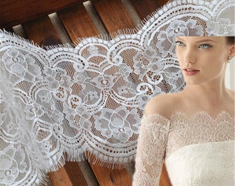 Floral Embroidery Eyelash Lace Trim Edging Trimmings Ribbon Sewing on Wedding Bridal Dress Veils Headpiece Sold by 3 Meters