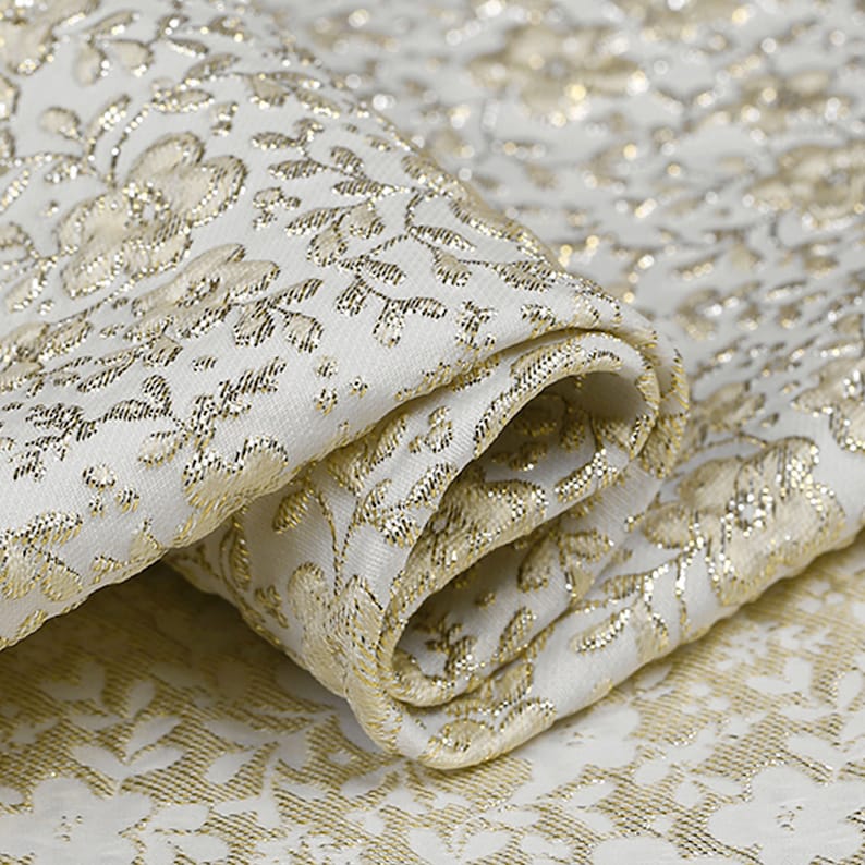 57 Inches Jacquard Fabric With Gold Floral Brocade Fabric Etsy