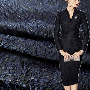 Navy Emboss Jacquard Stoff Polyeter Brokat Damast für Haute Couture Kostüm Design Verkauft um 1 Meter