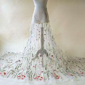 Embroidery Vine Flower Lace Fabric Materials Tulle Lace Mesh for DIY Dance Costume Wedding Bridal Gown Full Dress Craft Making 58 inch Width