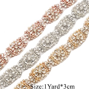 Sparkling Pearl Rhinestones Trimming Chain Crystal Diamante Applique Wedding Motif for Sash Belt Bridal Dress Evening Gown Dance Costumes