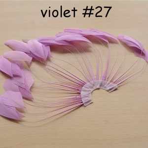Violet Stripped Coque Feather Fan Dyed Plume Feathers Fringe Trimmings for Fascinators & Hat Making Millinery Supplies Party Decor 1 Piece