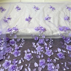 3D Flower Lace Fabric Embroidery Tulle Lace Mesh for Dance Costume Prom Bridal Wedding Dress Sold by 1 yard