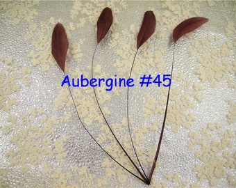 Aubergine Stripped Coque Feathers for Millinery Plume Craft Hat Making Headpiece Dyed Rooster Natural Loose Feather 5-7" 10/25/50/75/100 PCS