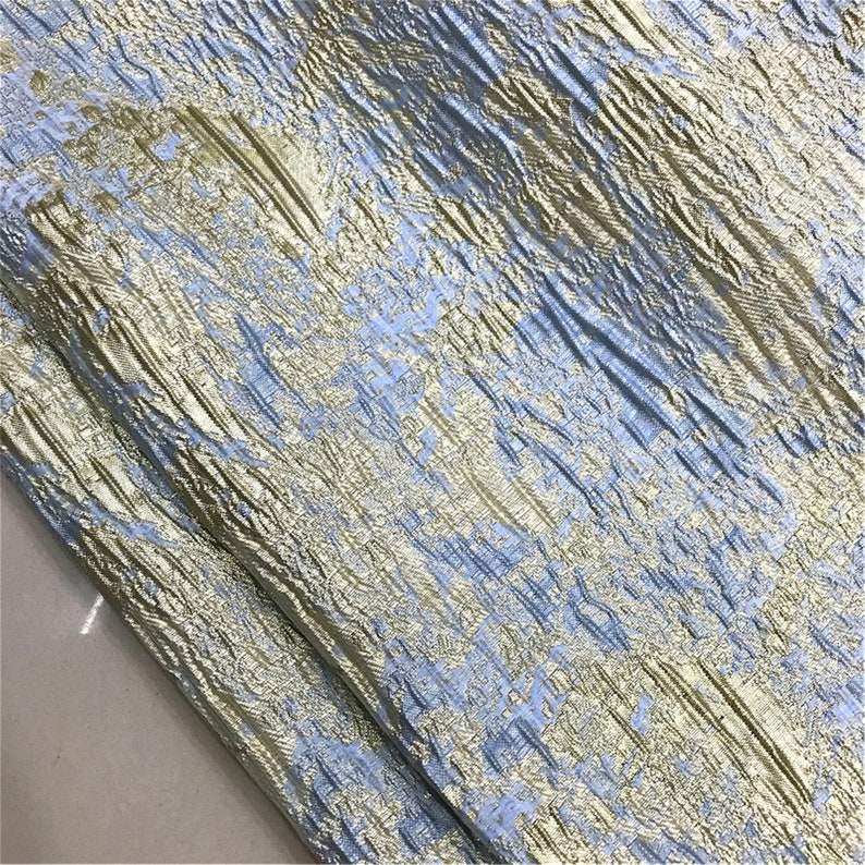 High- end Floral Jacquard Fabric, Polyeter Cotton Brocade Fabric, Emboss Damask Fabric for Haute Couture Costume Dress Design Sky Blue