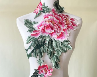 Embroidery Lace Applique Motif Floral Patches Materials Appliques Sewing on Wedding Evening Dress Gown Skirt Crafts DIY 1 Piece