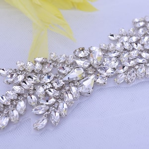 Bridal Crystal Rhinestone Applique Diamante Appliques Sash Belt DIY Iron Glue on Bridal Wedding Dress Gown 1 Piece image 9