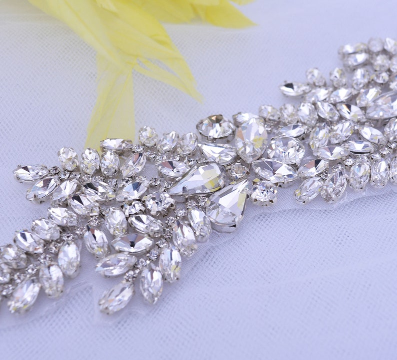 Bridal Crystal Rhinestone Applique Diamante Appliques Sash Belt DIY Iron Glue on Bridal Wedding Dress Gown 1 Piece image 9