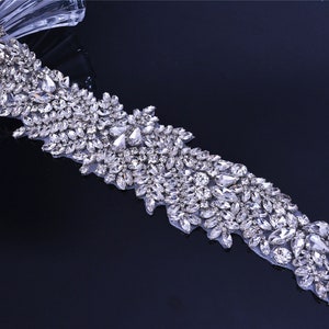 Bridal Crystal Rhinestone Applique Diamante Appliques Sash Belt DIY Iron Glue on Bridal Wedding Dress Gown 1 Piece image 5