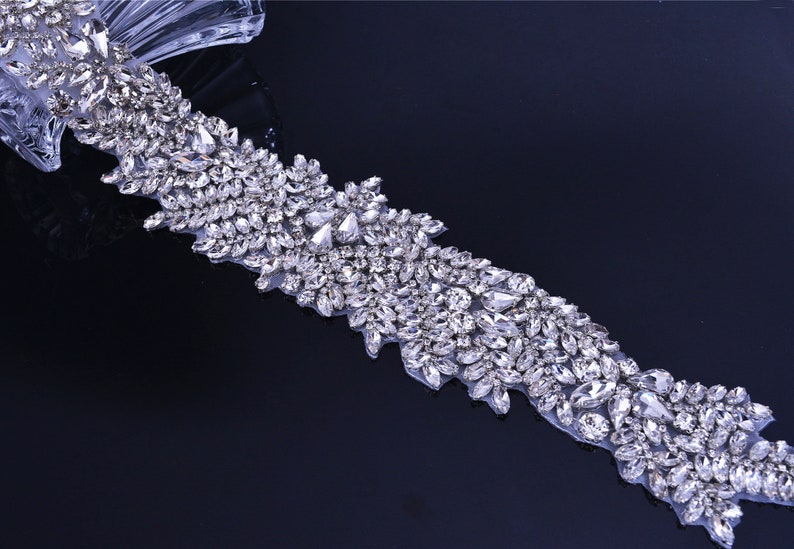 Bridal Crystal Rhinestone Applique Diamante Appliques Sash Belt DIY Iron Glue on Bridal Wedding Dress Gown 1 Piece image 5