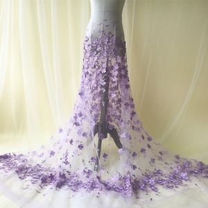 Elegant Embroidery Lace Fabric Mesh Materials 3D Flower Trimmings Handcraft Materials Wedding Bridal Evening Dress Gown Costume 59&quot; Width