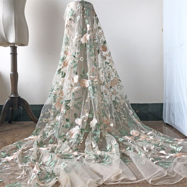 Vintage Venecia bordado tela de encaje materiales tul encaje malla adornos gasa DIY boda nupcial vestido de noche trajes vendidos cortados a medida