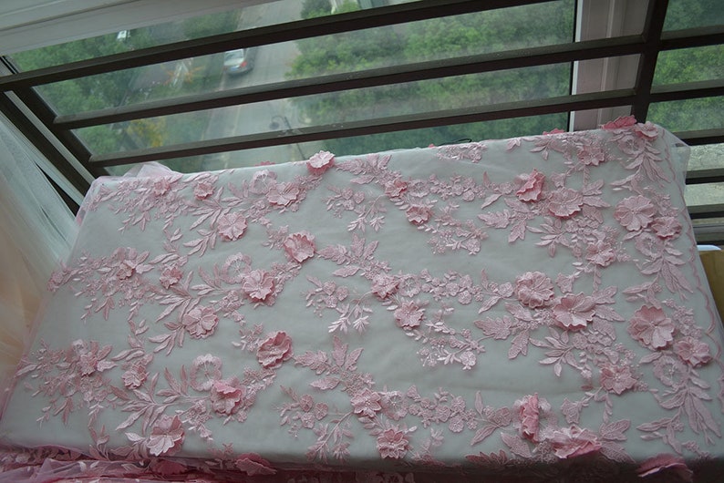 Pink 3D Flower Embroidery Lace Fabric Mesh Materials Dress Etsy