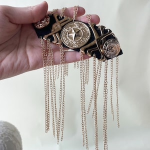 Shoulder Patches Tassel Chain Suit Crystal Epaulet Fringe Shoulder Badge Rhinestone Applique for wedding Dance Punk Costume