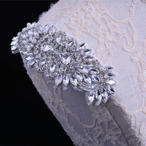 Pearl Silver Crystal Rhinestone Applique Diamante Appliques Sash Belt DIY Iron Glue on Bridal Wedding Bridesmaids Dress Gown 1 Piece