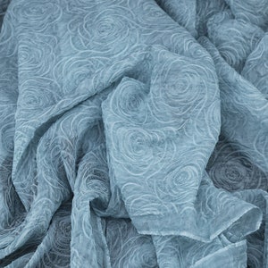Blue Chiffon Lace Fabric 3D Rose Flower   Lace Trims for Girl Skirt Dress Gown Costume Design DIY By the Yard