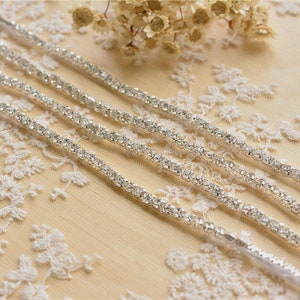 Elegant Tin Shiny Rhinestone Applique Bridal Rhinestone Chain Trim Applique Diamante Crystal DIY Bridal Dress Crystal Wedding Applique