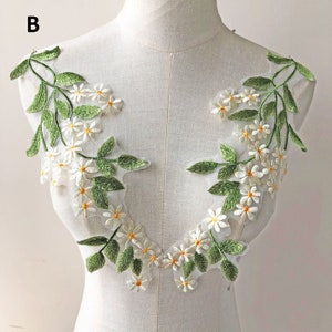 1 Pair Green Vine With Floral Embroidery Lace Applique Motif Forest Leaves Patches Appliques Sewing on Wedding Bridal Evening Dress Gown