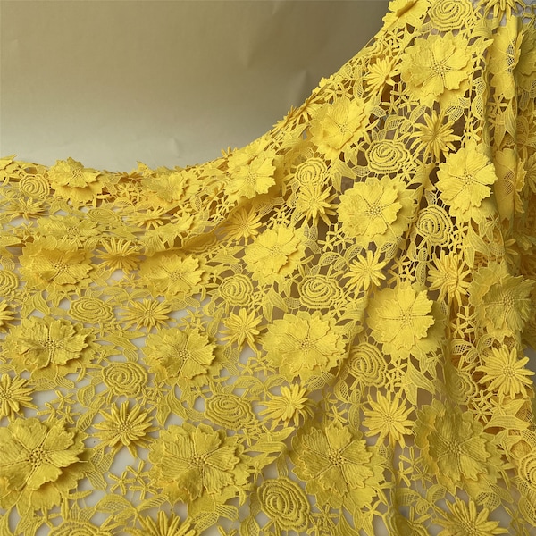 Guipure Lace Fabric 3D Flower Embroidery Hollowed Materials DIY Bridal Wedding Evening Dress 47 inch Width