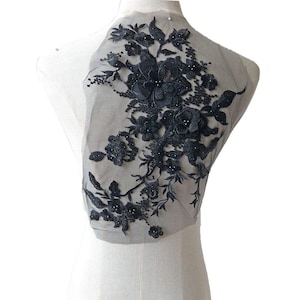 Rhinestone Beads Lace Applique 3D Blossom Sequin Flower Embroidery Patches Sewing on Wedding Evening Dress Gown 1 Piece