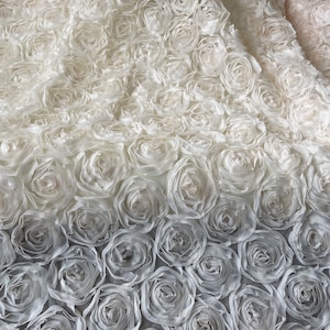 Off White Luxury 3D Rose Blossom Flower Chiffon Lace Fabric Materials DIY Dance Costume Prom Wedding Evening full Dress Gown 51 inch Width