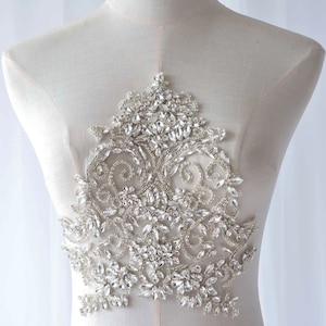 Large Bodice Rhinestone Applique Heavy Beads Motif Diamante Lace Patch sewing on Bridal Wedding Ball Dress Gown 1 PC