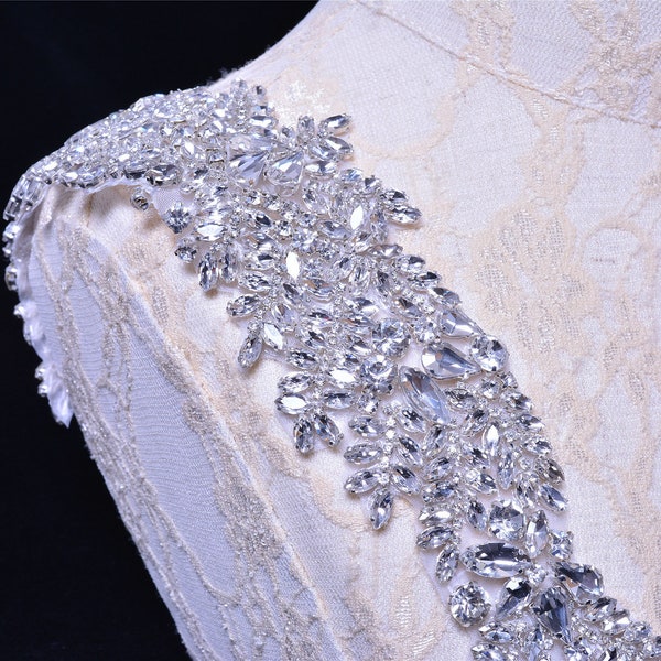 Bridal Crystal Rhinestone Applique Diamante Appliques Sash Belt DIY Iron Glue on Bridal Wedding Dress Gown 1 Piece