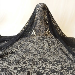 Black Pleated Fold Lace Fabric Floral Embroidery Trims Fabrics Tulle Mesh DIY Evening Dress Ball Gown Stage Costume Sold by 1 Meter
