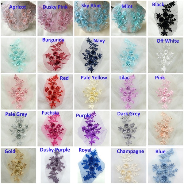 21 Colors Floral Lace Applique 3D Embroidery Flower Lace Patch Sewing on Bridal Wedding Dress Craft DIY  1 Pair
