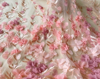 Tessuto in pizzo con fiori 3D, ricamo, tulle, pizzo, garza, per costumi da ballo, ballo di fine anno, abito da sposa, larghezza 51 pollici, venduto a 1 iarda - Italia