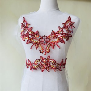 Mousseux corsage strass Applique Motif perles lourdes Diamante dentelle Patch couture sur robe de mariée robe de danse 1 PC