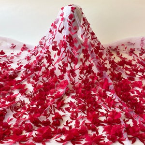 Peach 3D Flower Embroidery Lace Fabric Materials Mesh Trims DIY Wedding Bridal Evening Dress Costume Handcrafts 59&quot; Width Sold by the yard