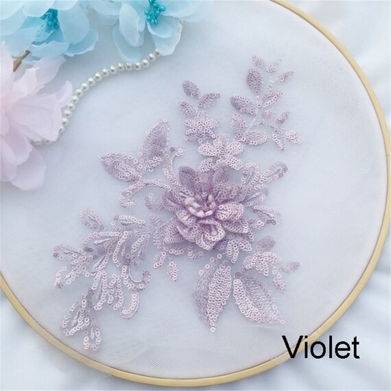 CABODYALS 1 Pièce Large Patch En Dentelle Broderie 3D Fleur Noire Applique Paillettes Perles Strass Vintage Florale Brodé à Coudre Pour Couture Vêtements Robe De Mariée Décoration Bricolage Artisanat