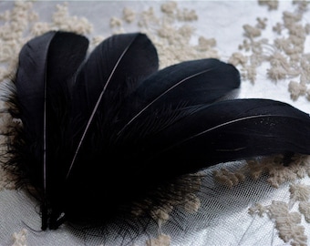 Nero tinto naturale reale spogliato piuma d'oca per modisteria cappello rendendo materiali copricapo artigianato Plume 10/25/50/75/100 pz 5-6" lunghezza