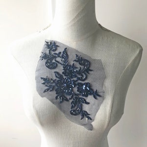 3D Floral Lace Applique Motif Material with Pearl Beaded  Embroidery Flower Lace Patch Sewing on Bridal Wedding Ballroom Latin Dress 1 Piece