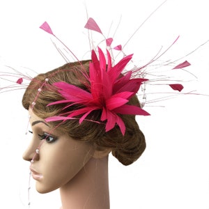 Goose Feather Flower Mount Bouquet Dyed Faux flowers Millinery Stripped Coque Feathers with Pearls Beads for Hat Fascinator 1 Piece