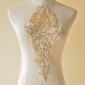 Sparkling Bodice Rhinestone Applique Heavy Beads Motif Diamante Lace Patch sewing on Bridal Wedding Ball Dress Gown 1 PC