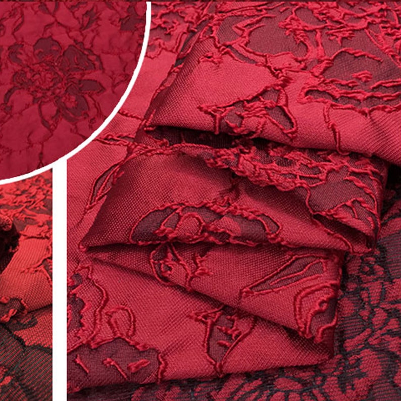 Rose Floral Emboss Jacquard Fabric Polyeter Brocade Damask for Haute Couture Costume Suit Design Sold by 1 Yard image 4